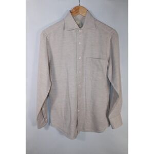 The Anthology Men's Small Slim Beige Knit Woven Shirt Custom Made to Order